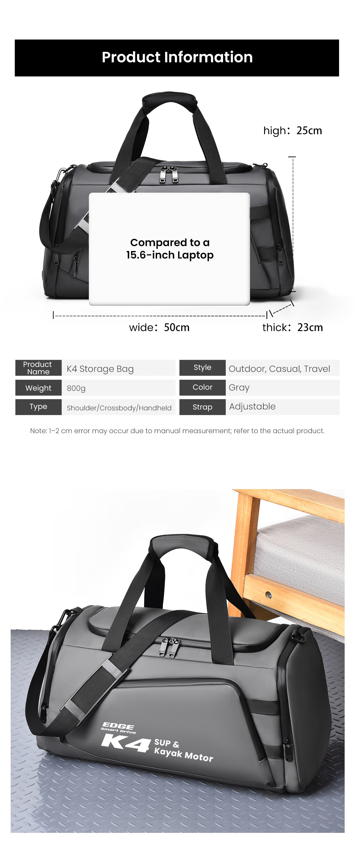 K4 Dedicated Carrying Bag | Grey or Soft Green for Paddleboard/Kayak Motor and Battery